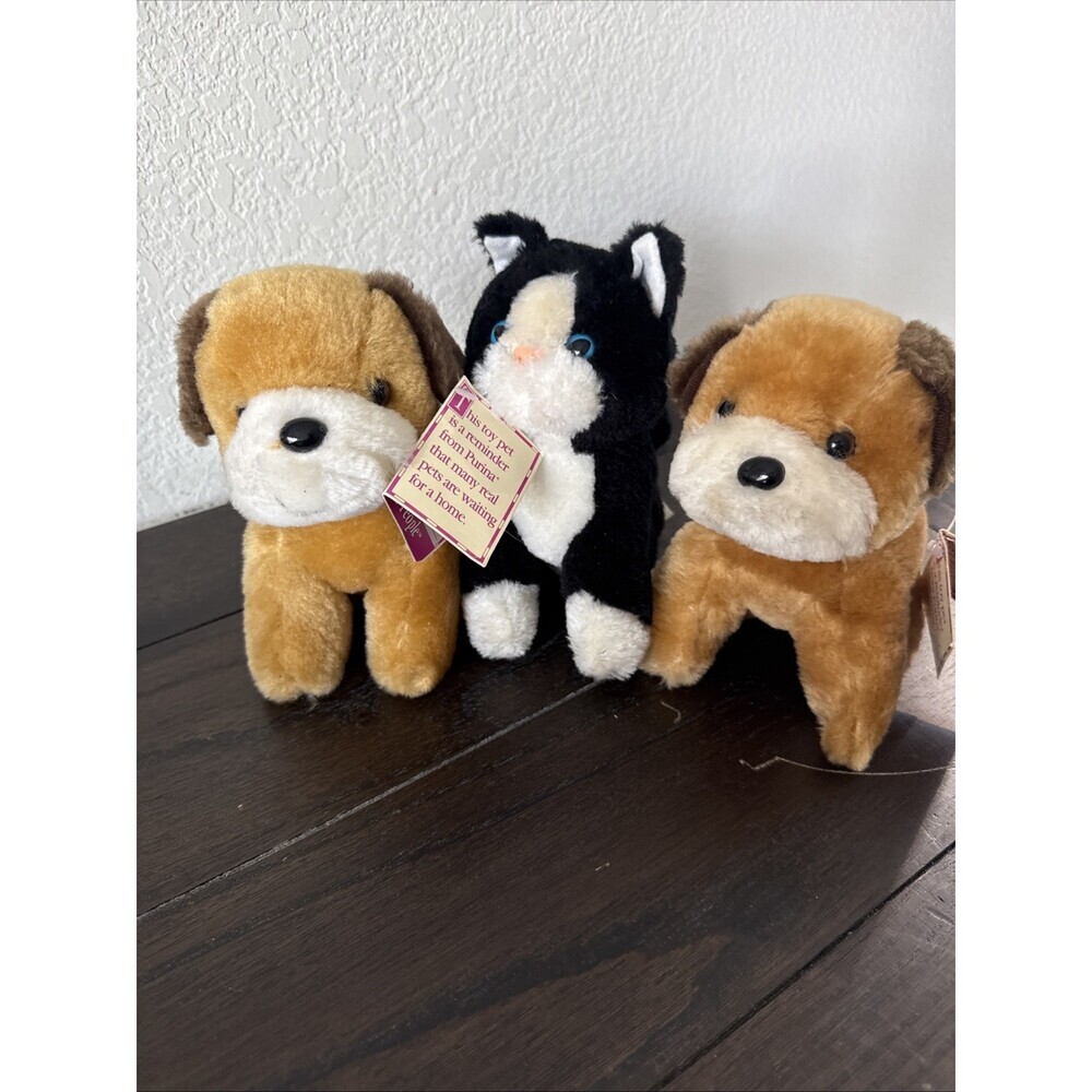 3 Purina Pets For People Vintage Plush Cat & Dog 1996 Stuffed Animal Kitten Pup - Picture 10 of 10